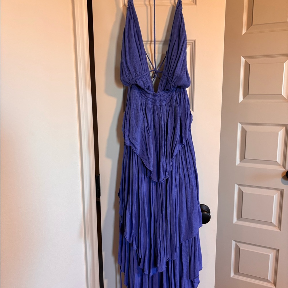 Free People Blue Ruched Wrap Sundress